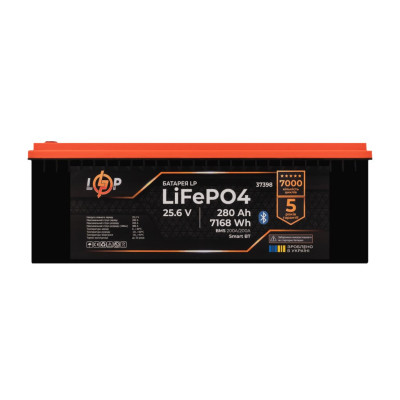 Акумулятор LogicPower LP LiFePO4 25,6V - 280 Ah (7168Wh) (BMS 200A/200А) пластик Smart BT Акумулятор LogicPower LP LiFePO4 25,6V - 280 Ah (7168Wh) (BMS 200A/200А) пластик Smart BT