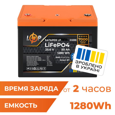 Акумулятор LogicPower LP LiFePO4 25,6V - 50 Ah (1280Wh) (BMS 80A/50А) пластик Smart BT