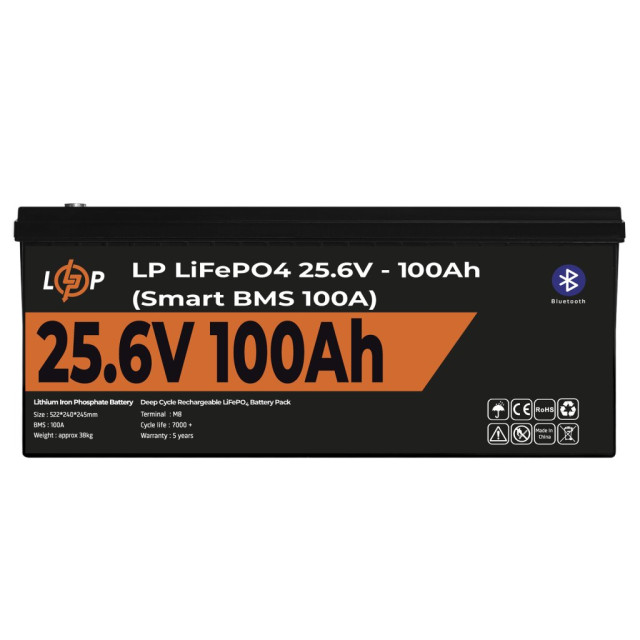 Акумулятор LogicPower LP LiFePO4 24V (25,6V) - 100 Ah (2560Wh) (Smart BMS 100А) с BT пластик
