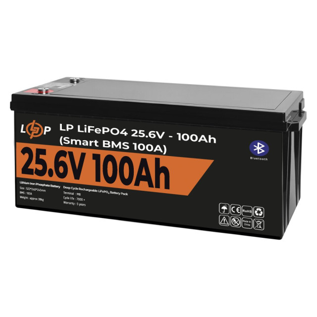 Акумулятор LogicPower LP LiFePO4 24V (25,6V) - 100 Ah (2560Wh) (Smart BMS 100А) с BT пластик