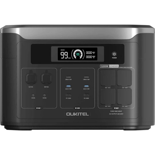 Купити модульну зарядну станцію OUKITEL BP3000E (2048 Вт·год / 3200 Вт) — LiFePO4, чистий синус 3.2 кВт, масштабування до 16 кВт·год