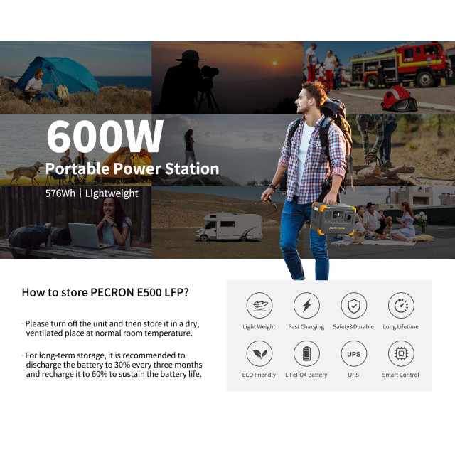 Купити зарядну станцію Pecron E500LFP (576 Вт·год / 600 Вт) — компактний LiFePO4, чистий синус, режим ДБЖ Купити зарядну станцію Pecron E500LFP (576 Вт·год / 600 Вт) — компактний LiFePO4, чистий синус, режим ДБЖ